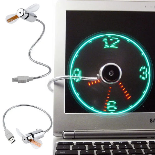Hand Mini USB Fan Portable-Flexible LED Clock for Devices